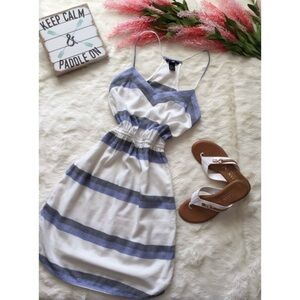 H&M Sz S/M 8 Blue White Striped Light Woven Sundress Western Coastal Boho